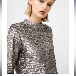 French Connection crop Silver Sequin Top